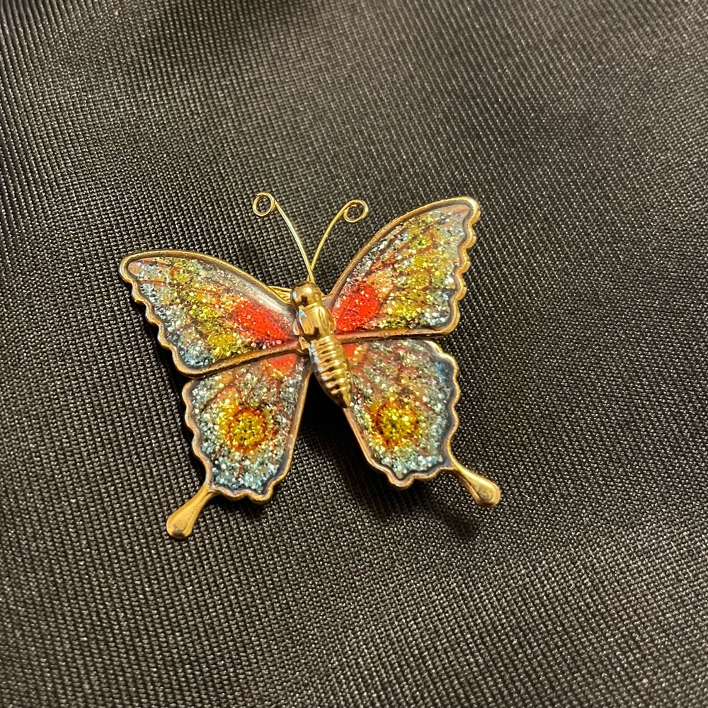 Gold Tone Colorful Butterfly Brooch